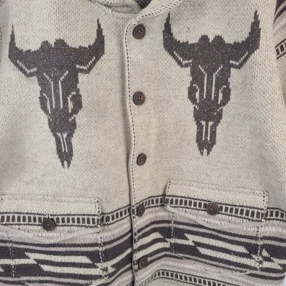 RRL Ralph Lauren Southwestern Shawl Collar Cardigan Beige Brown Wool Blend M - Picture 4 of 10